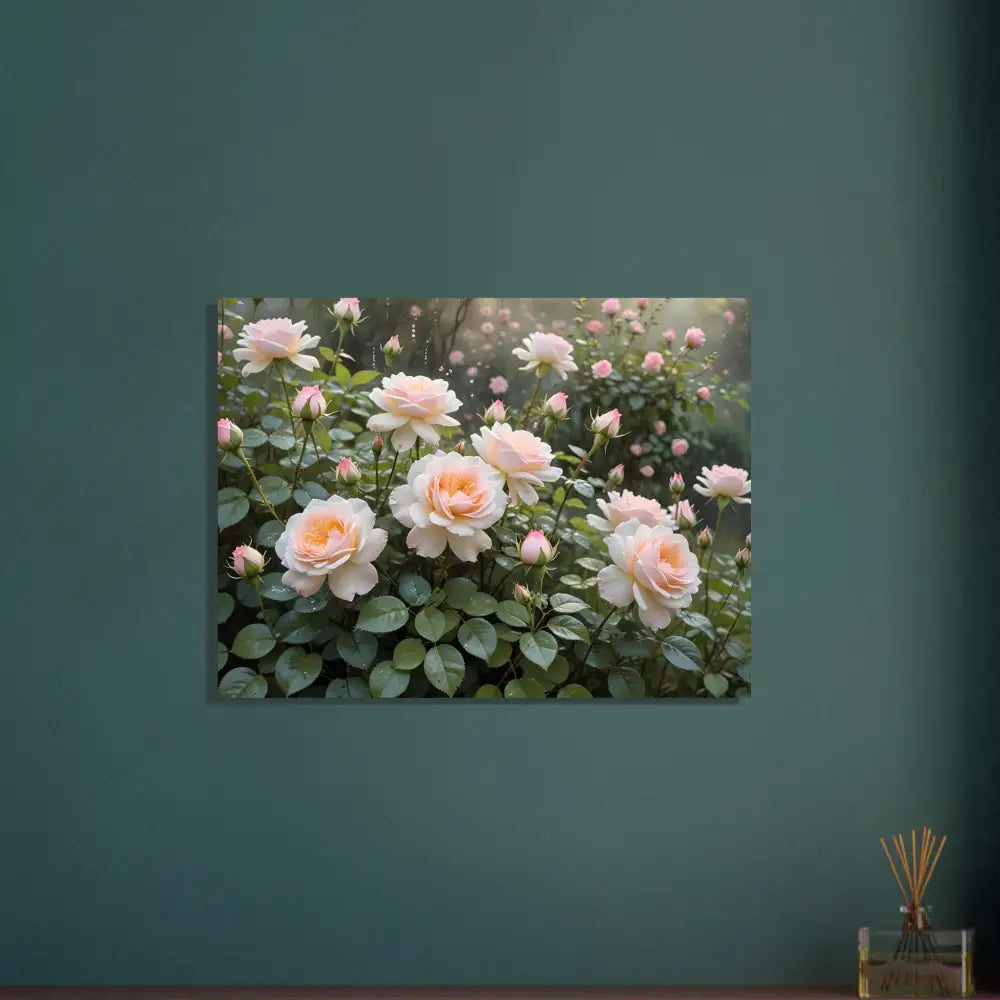 Floral Rose Garden Artwork displayed on Fine Art Poster Soft Petal Symphony PixiOnyx