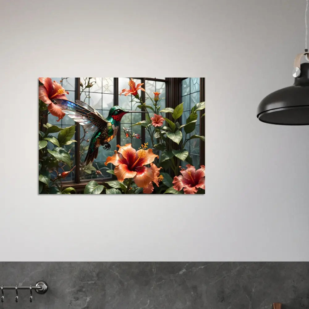 Hummingbird and hibiscus floral wall art on Fine Art Poster Steampunk Hummingbird by PixiOnyx