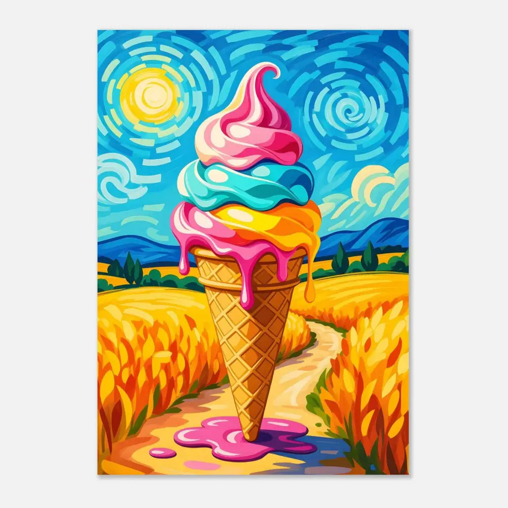 Colorful ice cream cone on Fine Art Poster Sunlit Swirl of Pastoral Chaos PixiOnyx