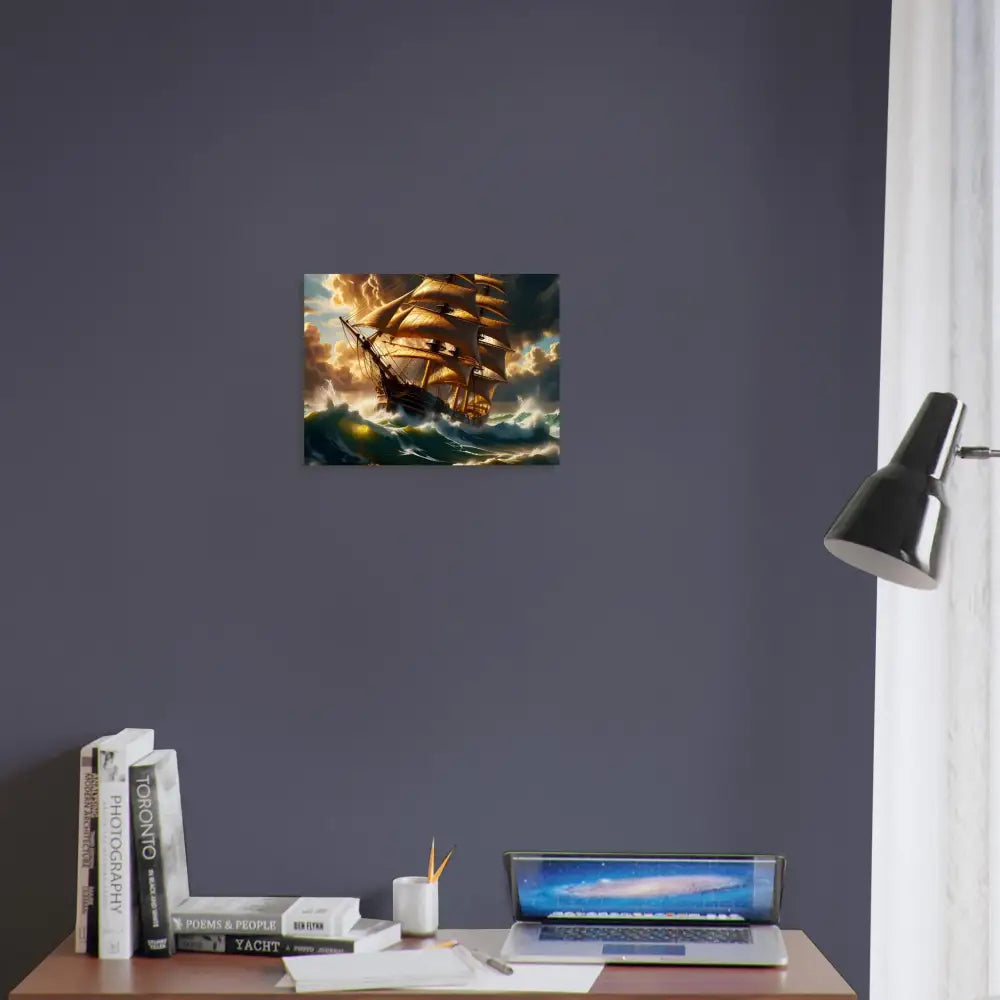 Framed sailing ship painting from Tempestbound Sovereign Fine Art Poster by PixiOnyx
