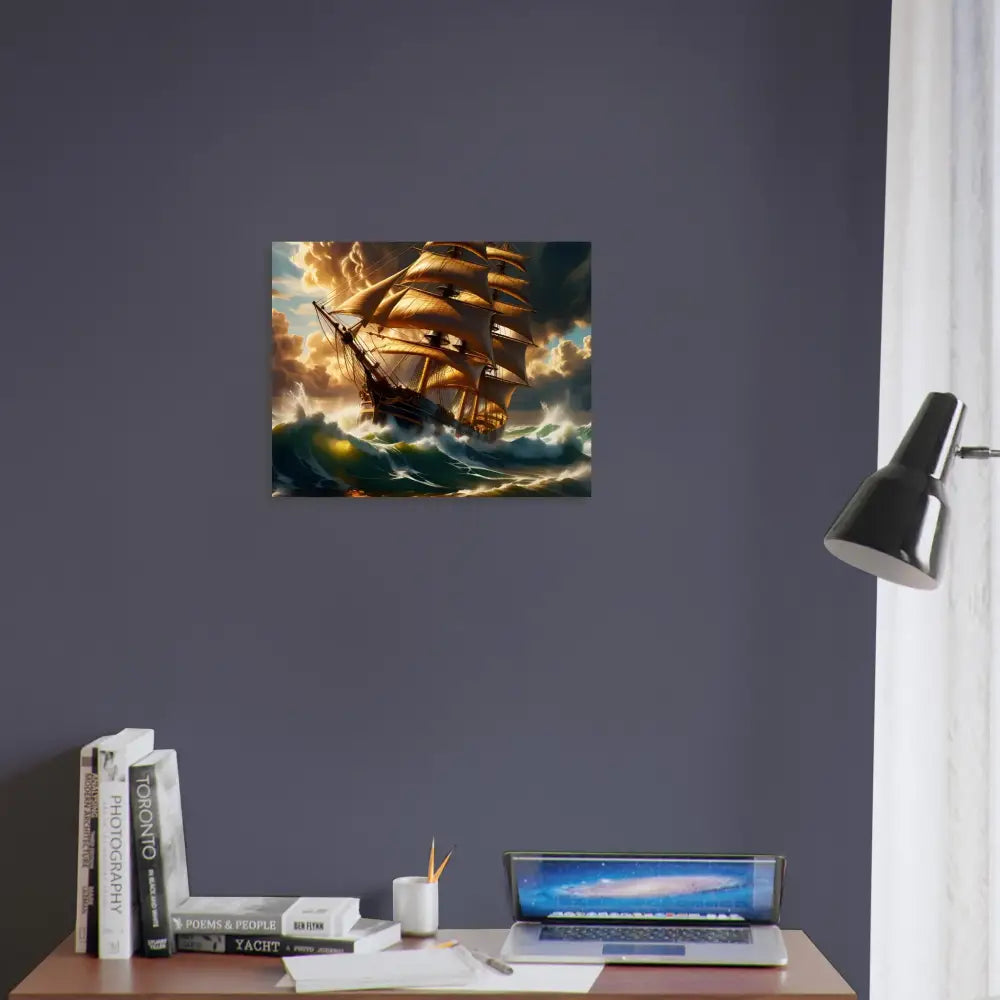 Framed ship painting from Fine Art Poster Tempestbound Sovereign PixiOnyx Cinematic Voyage