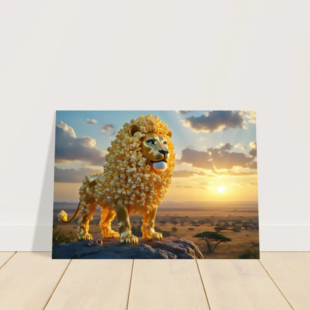 Golden lion artwork displayed on Fine Art Poster The Golden Kernel King PixiOnyx Whimsical Wilderness