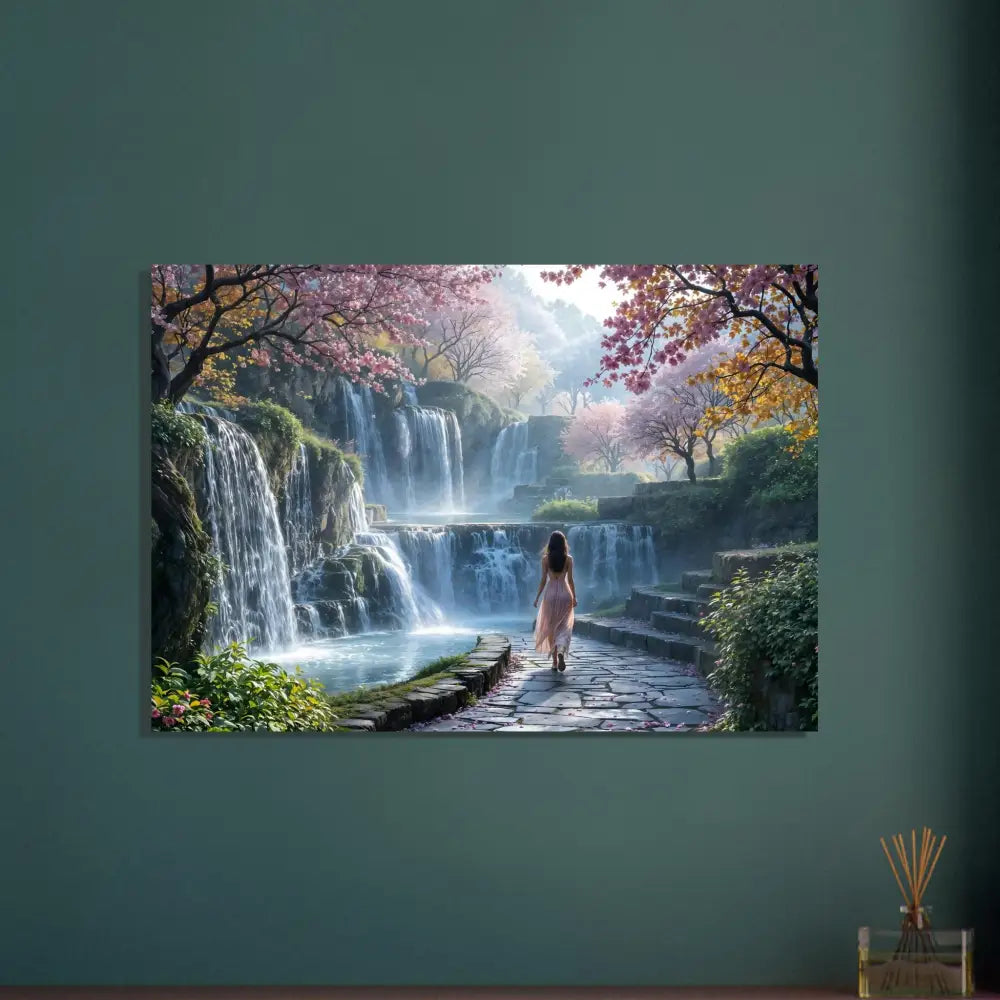 Waterfall landscape canvas print from PixiOnyx Dreamscape Fine Art Poster The Waterfall Orchard