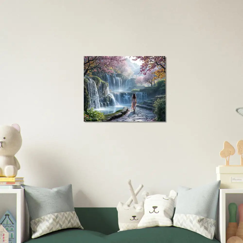 Waterfall landscape wall art from PixiOnyx Dreamscape Print showcasing a beautiful waterfall scene