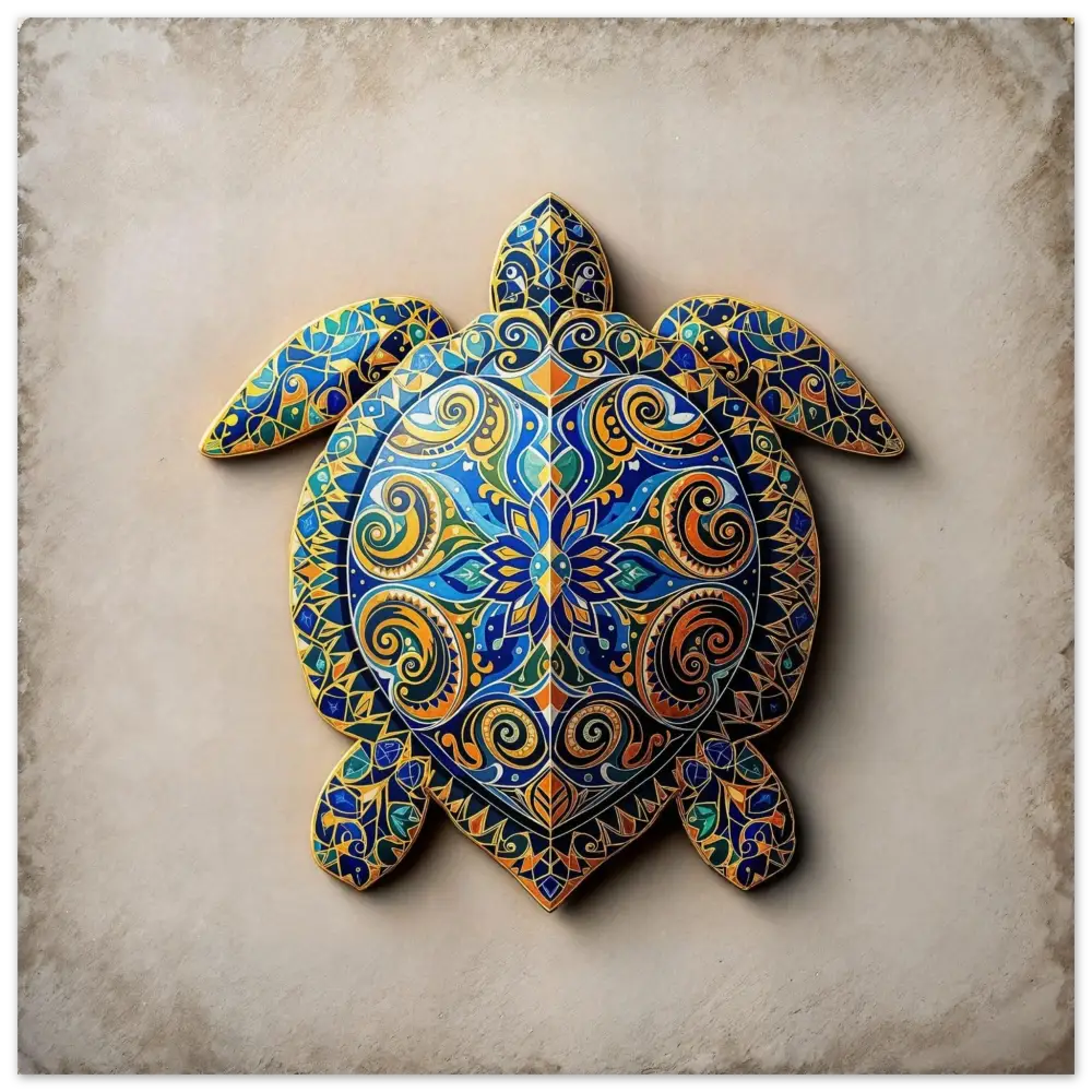 Colorful ornate turtle art poster featuring intricate shell patterns and vibrant colors