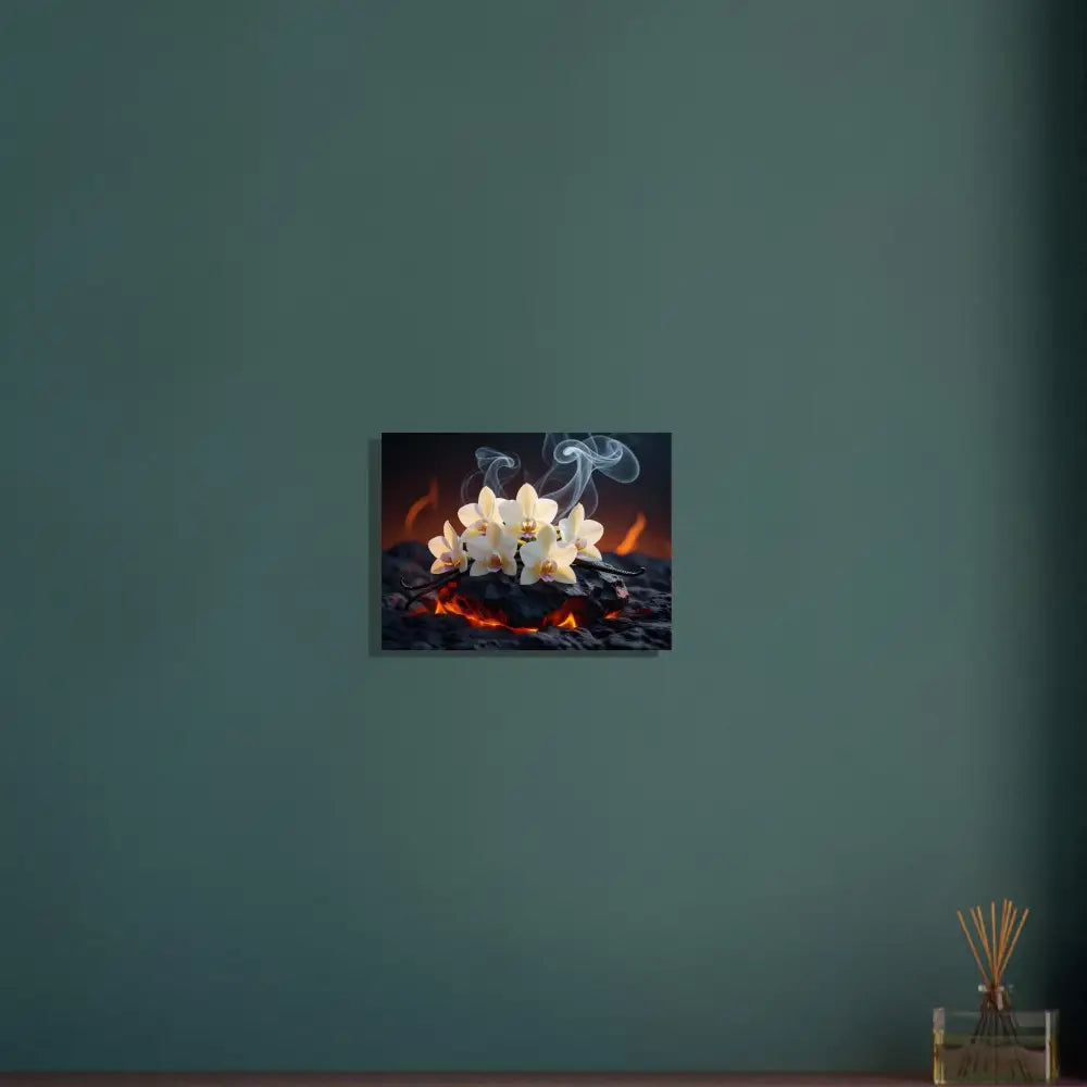 Orchids on burning coals with smoke for Fine Art Poster Volcanic Vanilla PixiOnyx Nature Print