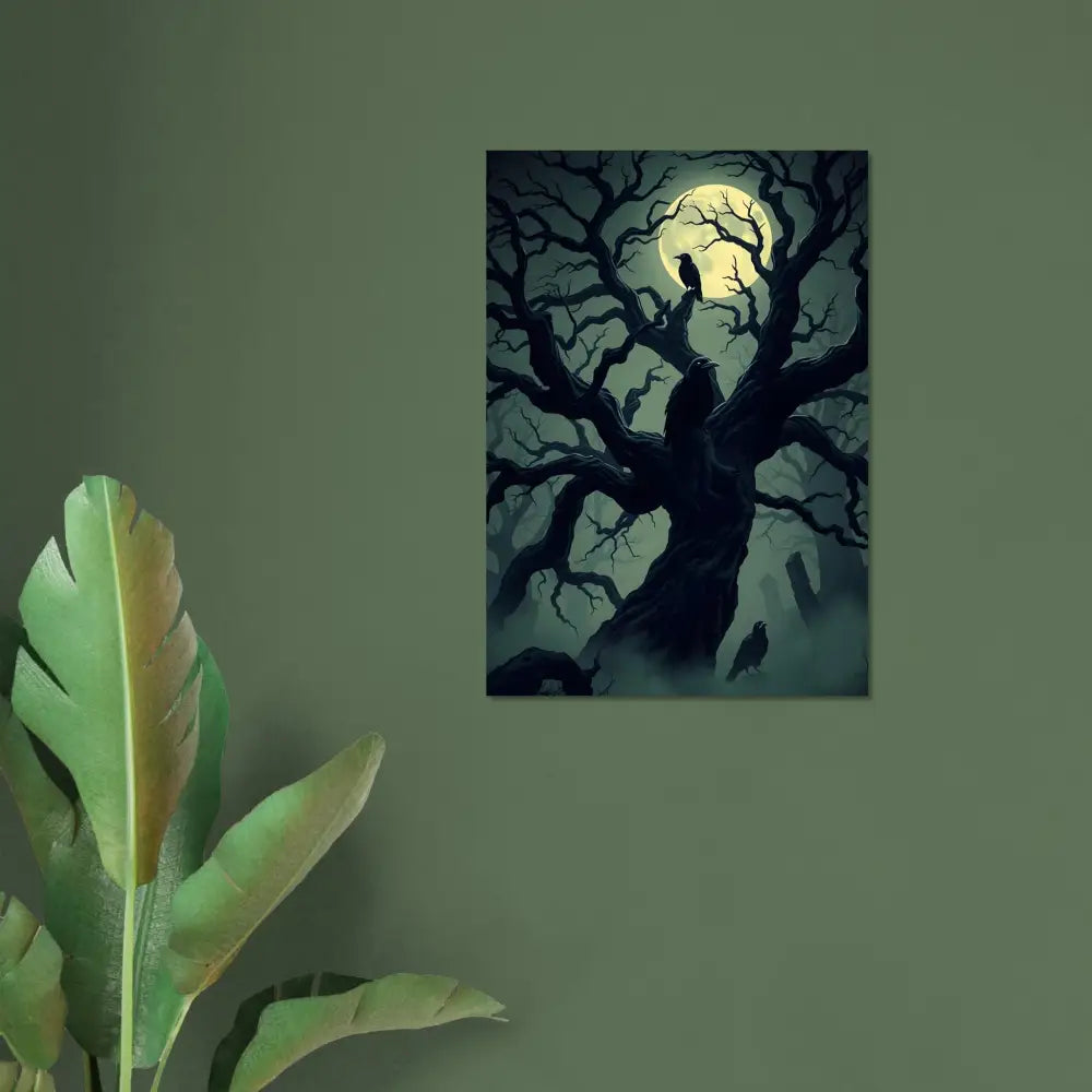 Spooky tree with crows under a full moon in Fine Art Poster Watcher of the Crooked Moon
