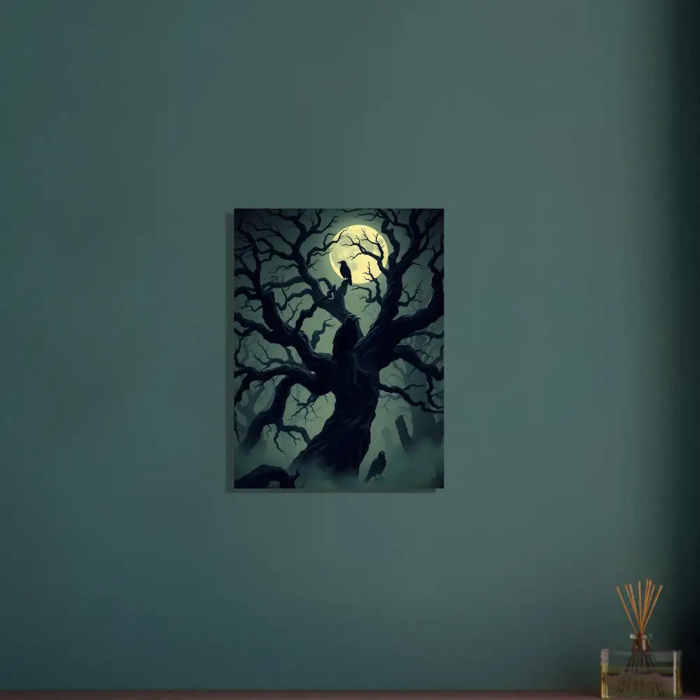 Spooky tree silhouette against full moon on Fine Art Poster Watcher of the Crooked Moon