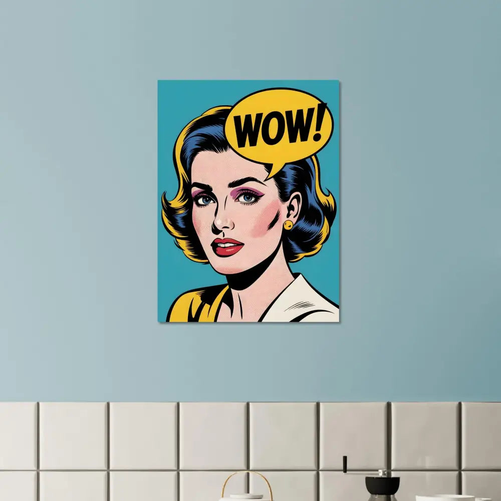 Pop art woman with WOW speech bubble on Fine Art Poster by PixiOnyx