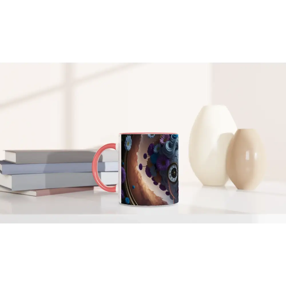 Pink-handled Fractured Time Mug with abstract design from PixiOnyx Surreal Sipper collection