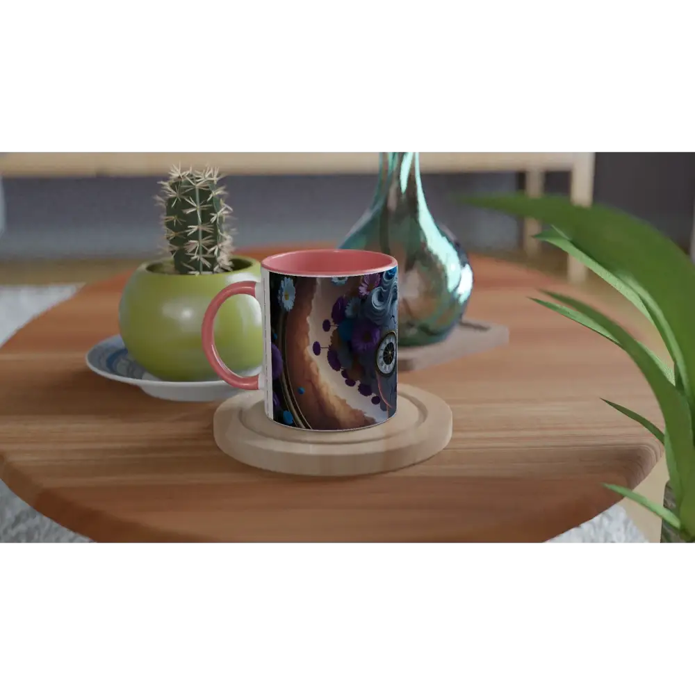 Abstract-patterned porcelain mug with pink interior from PixiOnyx Fractured Time collection