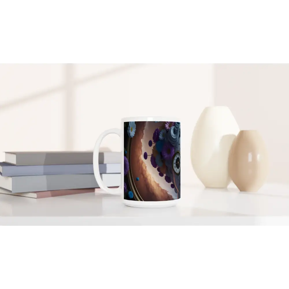 Artistic ceramic mug with abstract design from Fractured Time Mug collection by PixiOnyx
