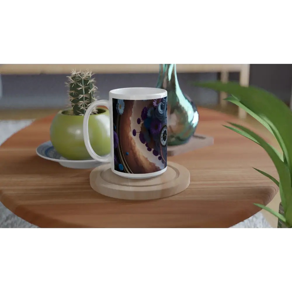 White ceramic Fractured Time Mug with abstract design from PixiOnyx Dreamcore collection