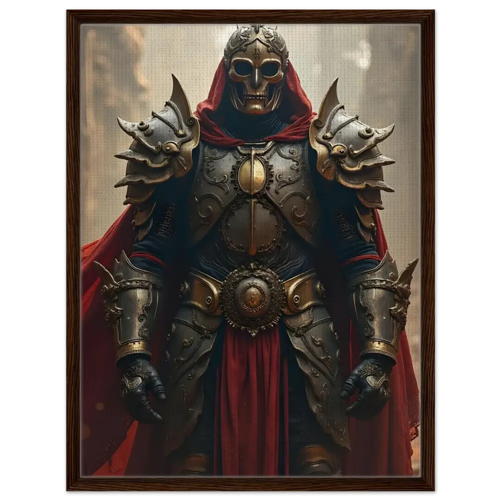 Ornate skull-masked knight armor displayed on Framed Armoured Warrior Canvas by PixiOnyx Crimson Valor