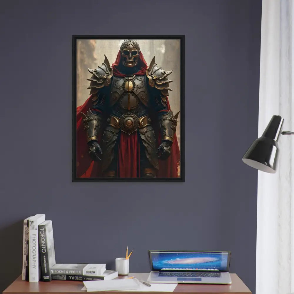 Framed knight artwork from Steel Oath Crimson Valor by PixiOnyx displayed in product image