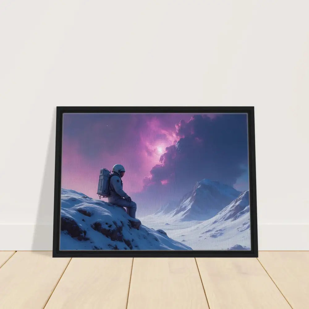 Framed astronaut landscape print titled Void Solitude displayed in PixiOnyx Interstellar Frame