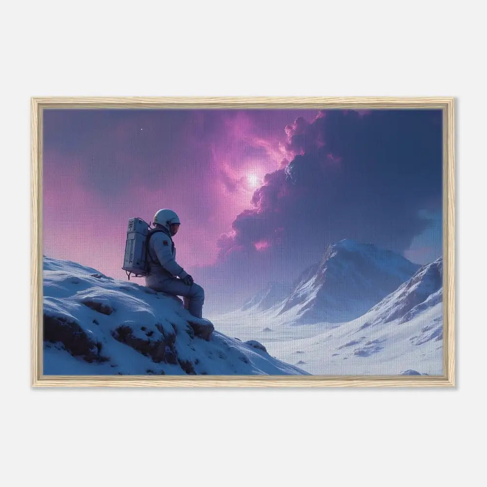 Framed astronaut landscape artwork for interstellar space decor displayed in PixiOnyx frame