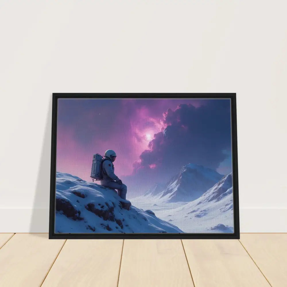 Framed astronaut landscape print on canvas wall art for space-themed room decor