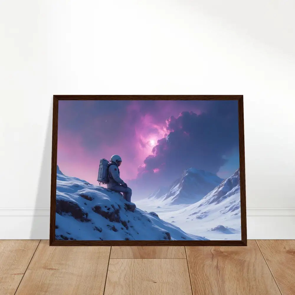 Framed astronaut landscape print from PixiOnyx depicting celestial solitude and space scenery