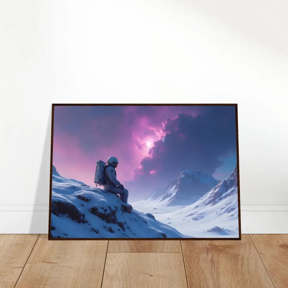 Framed astronaut landscape print from PixiOnyx Celestial Silence Display with celestial scene