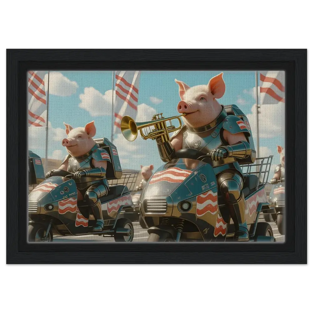 Framed patriotic pig parade canvas art from PixiOnyx Bacon Brigade Glorious Grunt Force