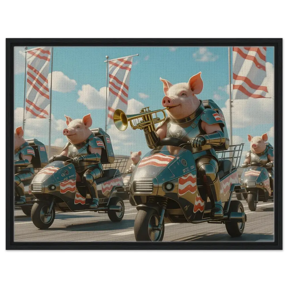 Patriotic pig parade on framed Bacon Battalion Canvas by PixiOnyx Bacon Brigade