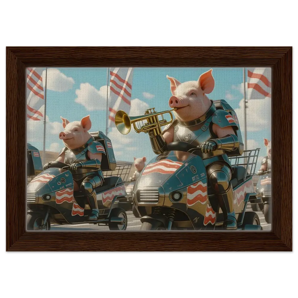 Framed patriotic pig parade artwork from PixiOnyx Bacon Brigade Canvas collection