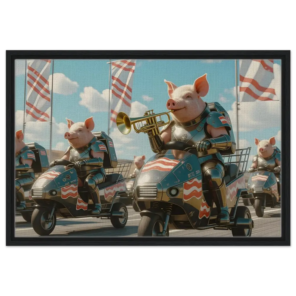 Patriotic pig parade on Framed Bacon Battalion Canvas by PixiOnyx Bacon Brigade