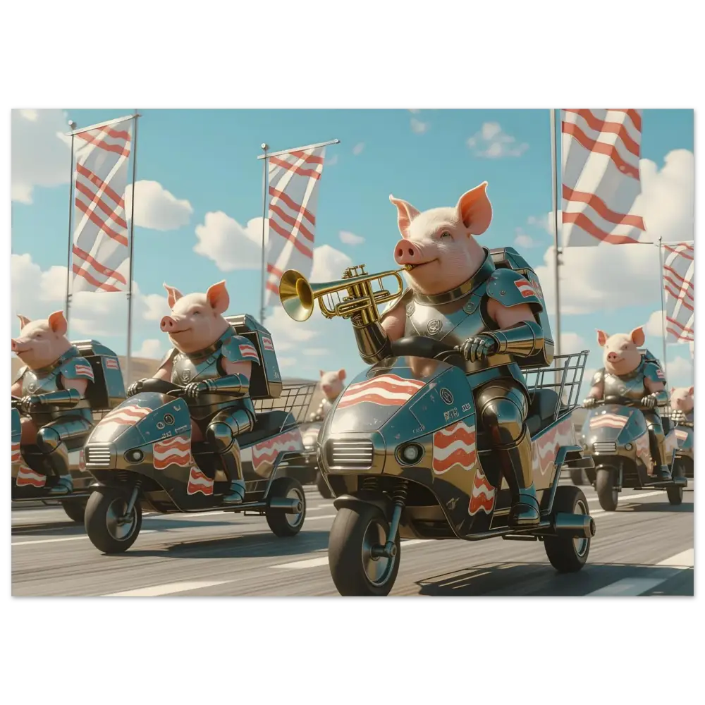 Patriotic pig parade featured on Framed Bacon Battalion Poster Meat March PixiOnyx Parade of Pork Framed Art