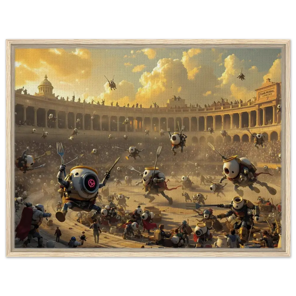 Robotic gladiatorial arena from Framed Canvas Battle of the Breakfast Bots PixiOnyx Coliseum Series