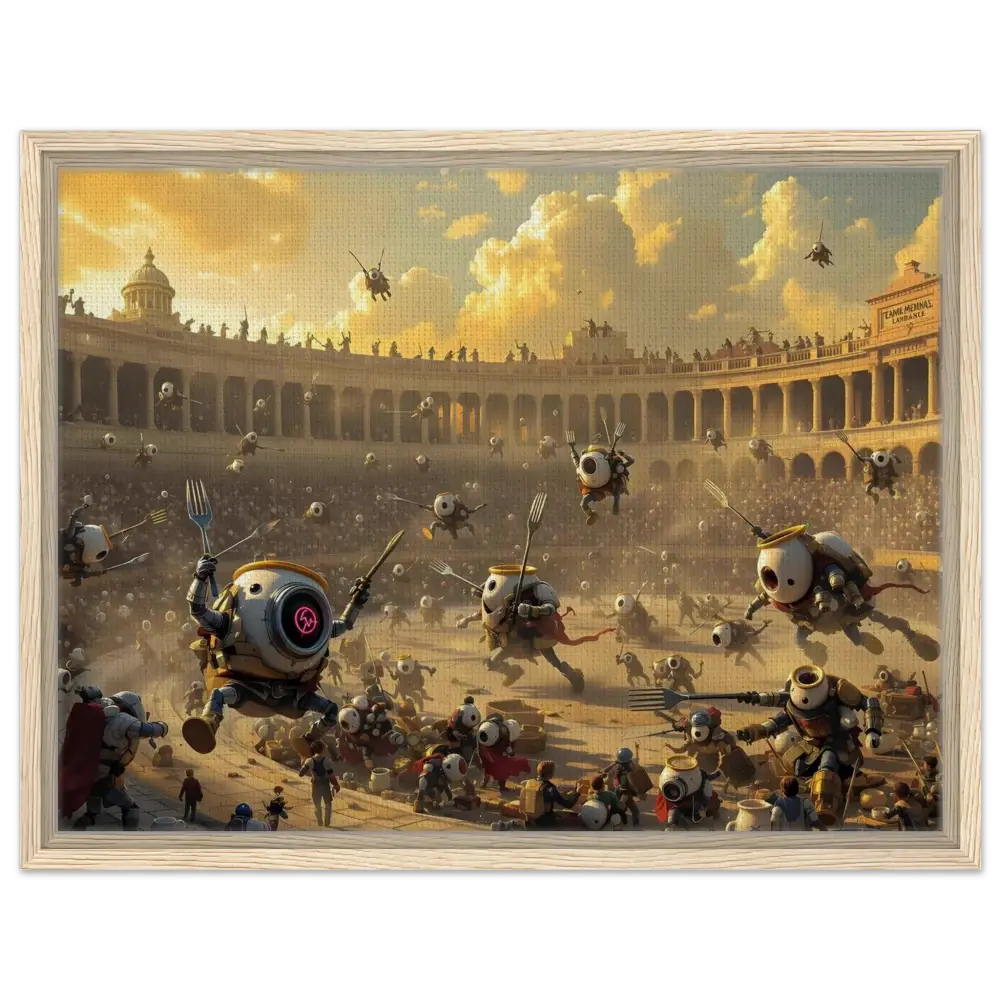 Robotic gladiatorial arena on framed canvas from PixiOnyx Coliseum Series