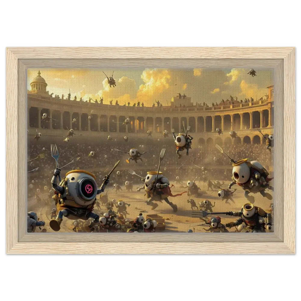 Framed Canvas of Robot Gladiator Battle from PixiOnyx Coliseum Series