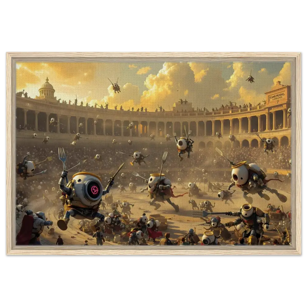Robotic gladiatorial arena from PixiOnyx Coliseum Series on Framed Canvas