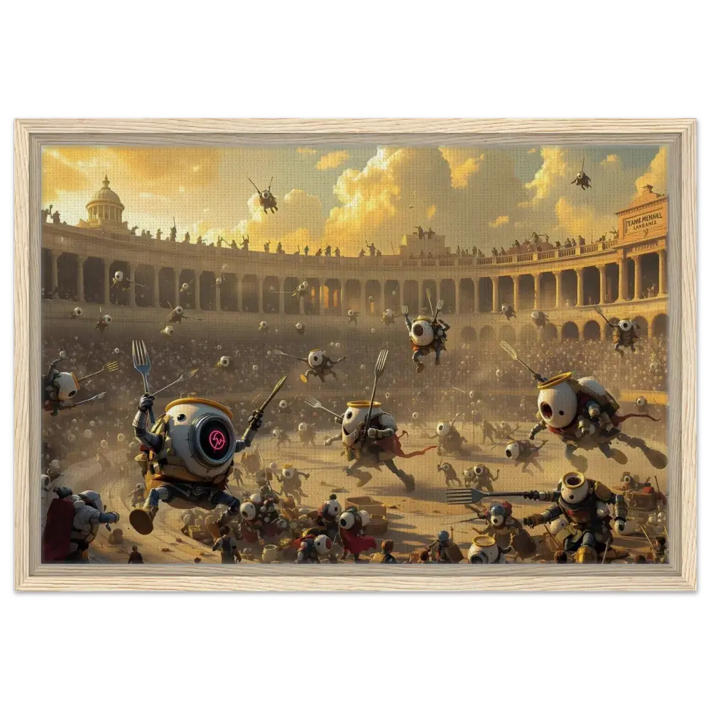 Robotic gladiatorial arena from Framed Canvas Battle of the Breakfast Bots PixiOnyx Coliseum Series
