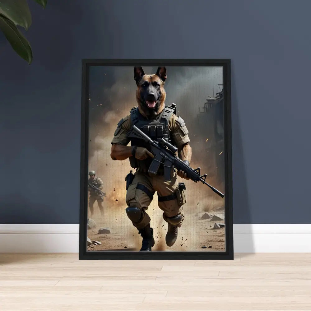 Framed Dog Soldier Art on Canvas for PixiOnyx Urban Elite Battlehound Vanguard display