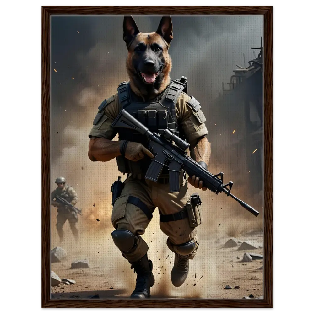 Anthropomorphic German Shepherd soldier on Framed Canvas Battlehound Vanguard PixiOnyx Urban Elite