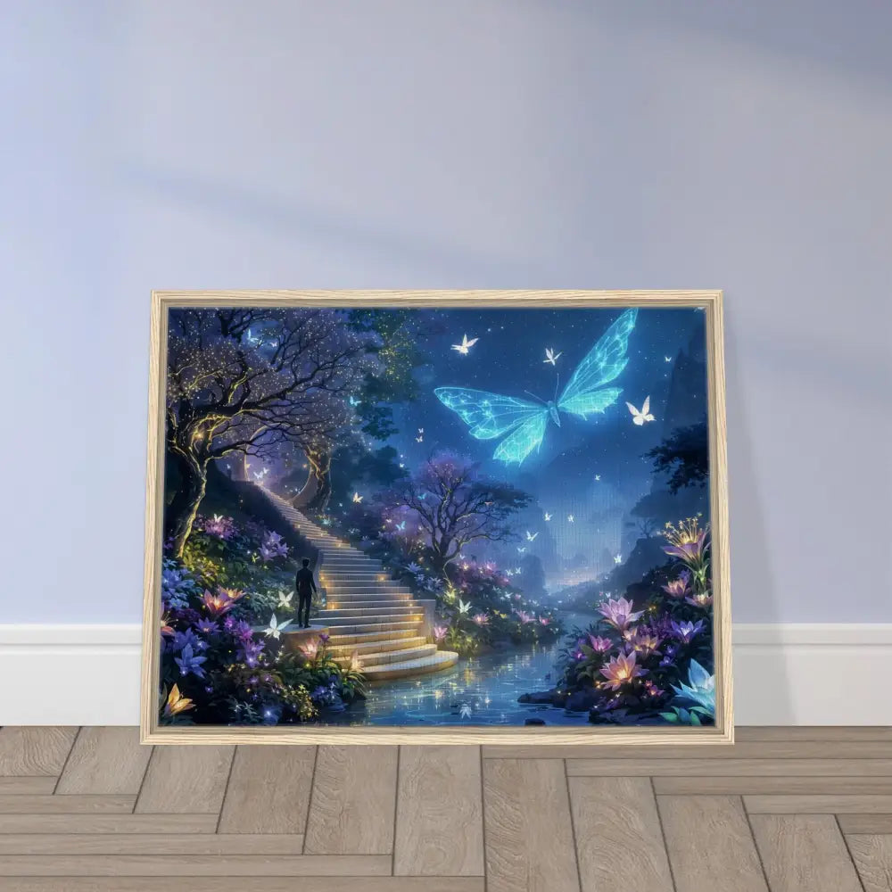 Framed fantasy art print from PixiOnyx Biolumina The Valley Beyond landscape display