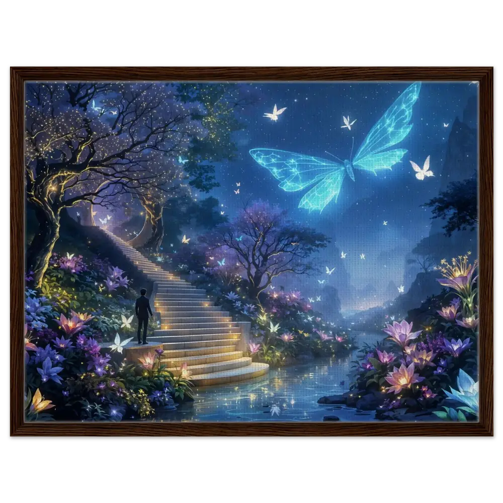 Framed Fantasy Landscape with Glowing Butterflies from PixiOnyx Biolumina Valley Beyond