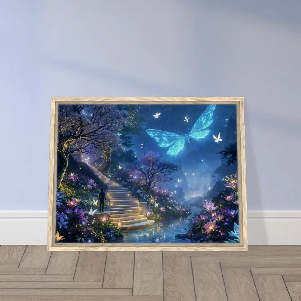 Framed fantasy art canvas titled Biolumina The Valley Beyond PixiOnyx Fantasy Landscape