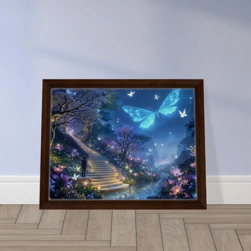 Framed fantasy art canvas titled Biolumina The Valley Beyond by PixiOnyx Fantasy Landscape