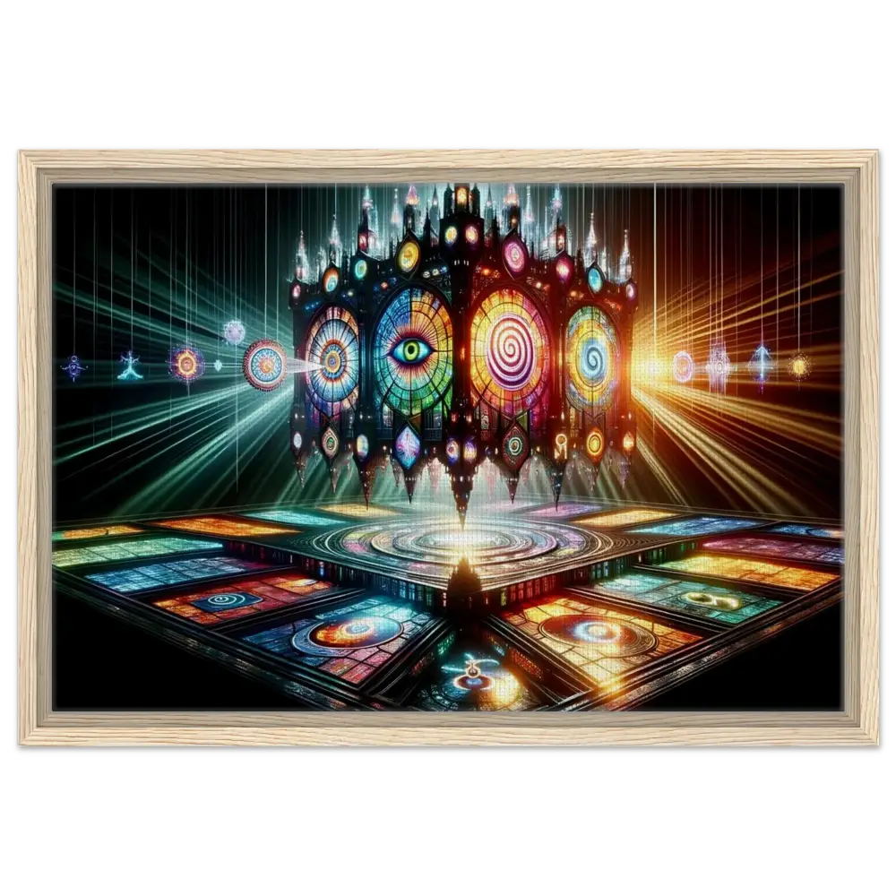 Framed psychedelic stained-glass structure from PixiOnyx Cathedral of the Mind’s Eye