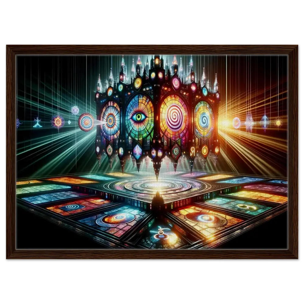 Framed psychedelic stained-glass structure from Cathedral of the Minds Eye Canvas PixiOnyx