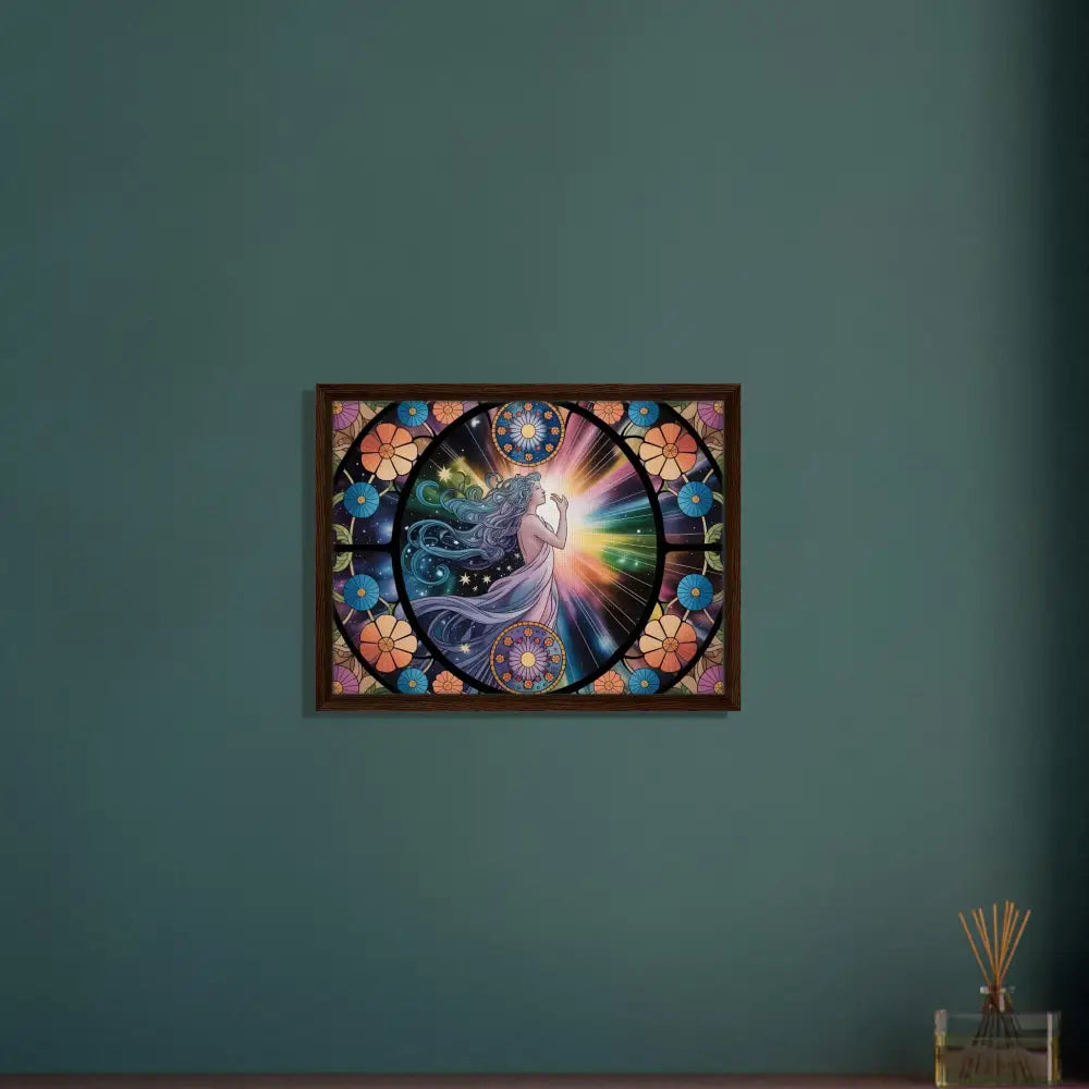 Framed colorful artwork titled Celestial Bloom showcased in PixiOnyx Luxe Starlight Panel