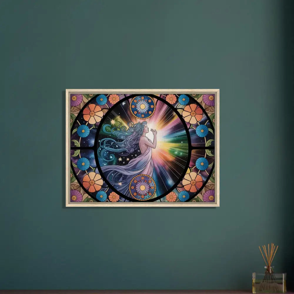 Framed celestial woman art on PixiOnyx Luxe Starlight Panel Canvas