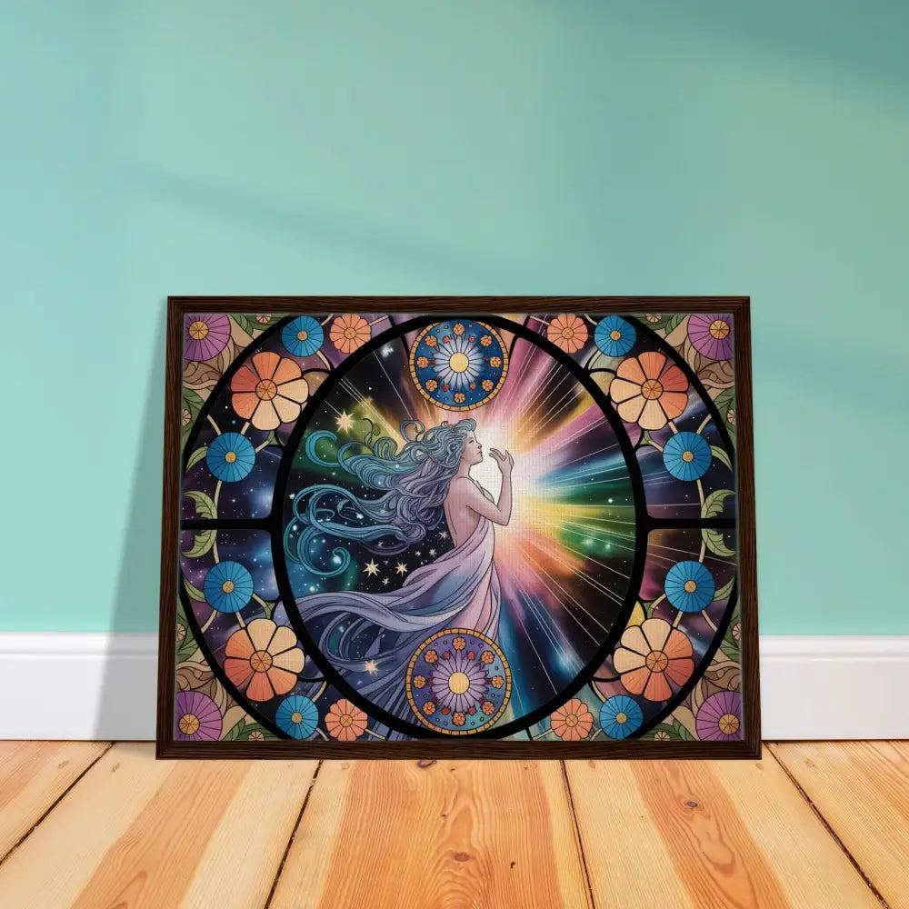 Framed celestial woman art canvas displayed in PixiOnyx Luxe Starlight Panel