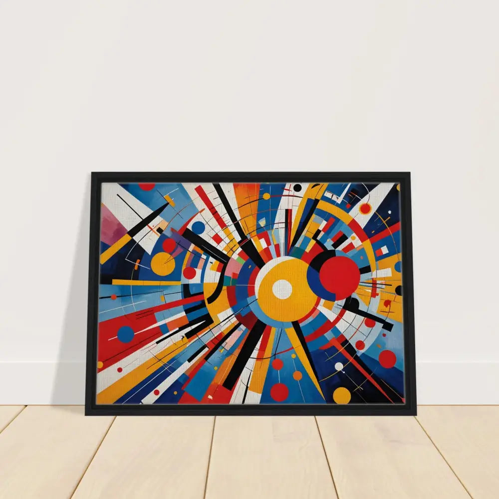 Framed abstract geometric art titled Celestial Motion on PixiOnyx Canvas