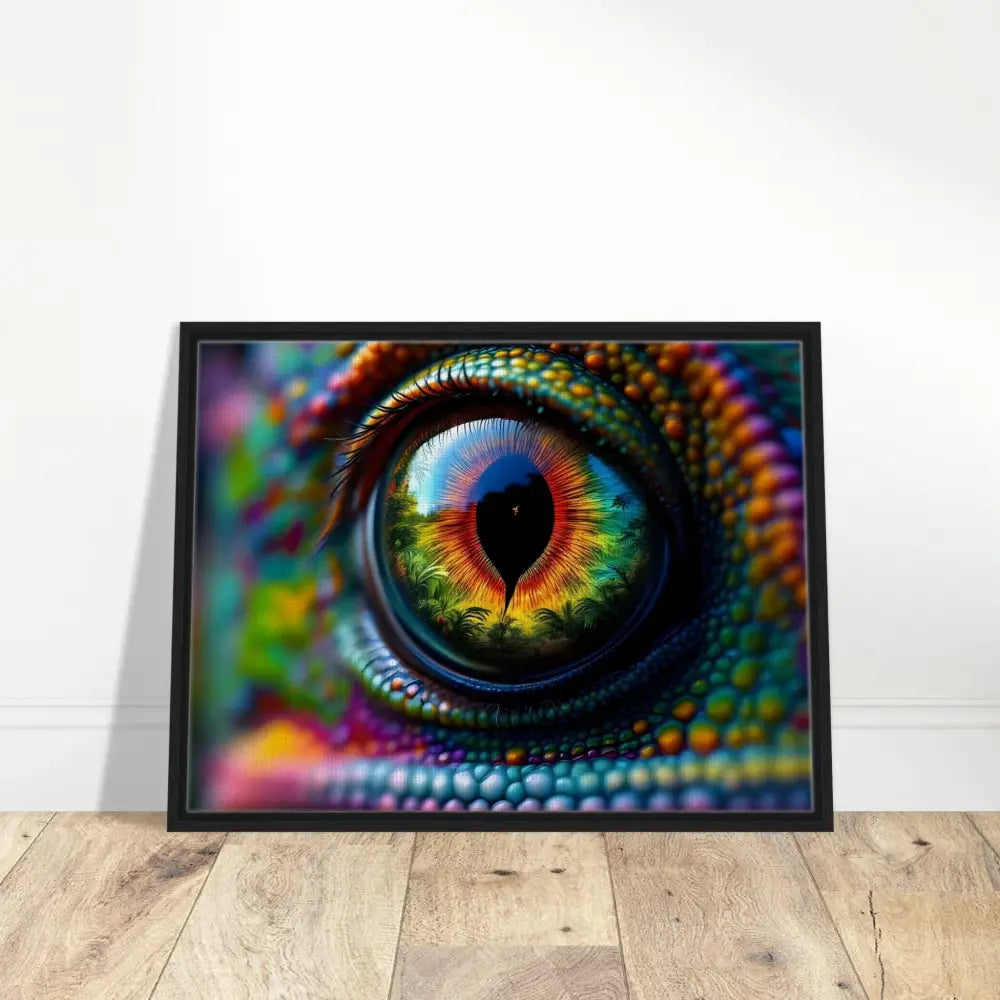 Framed chameleon eye art on canvas titled Chameleons Prism from PixiOnyx with hypnotic gaze