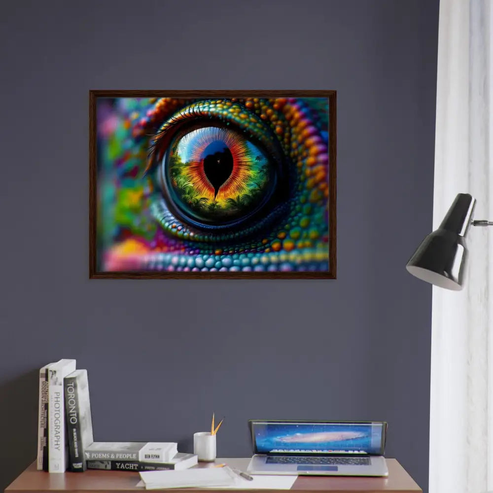 Framed Chameleon Eye Artwork on Canvas from PixiOnyx Hypnotic Gaze collection
