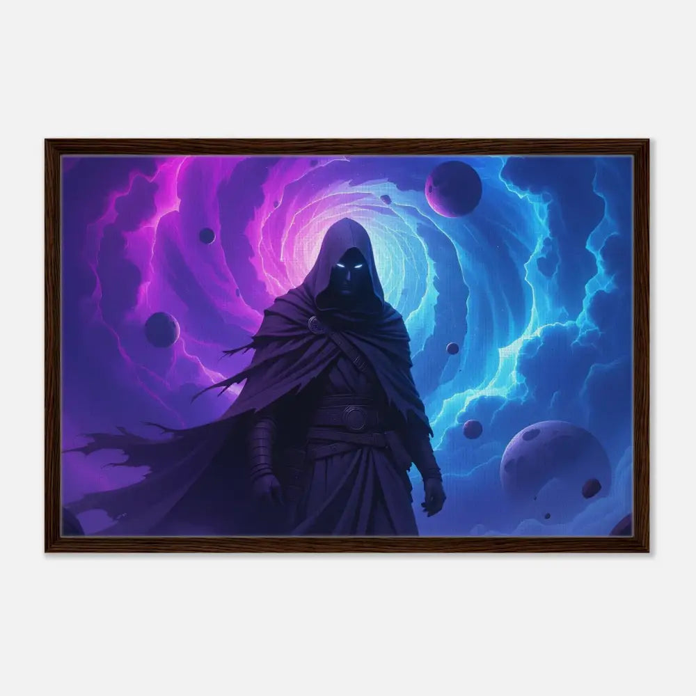 Framed cosmic sorcerer artwork from Cloaked Figure Voidwalker’s Gate PixiOnyx Wall Art