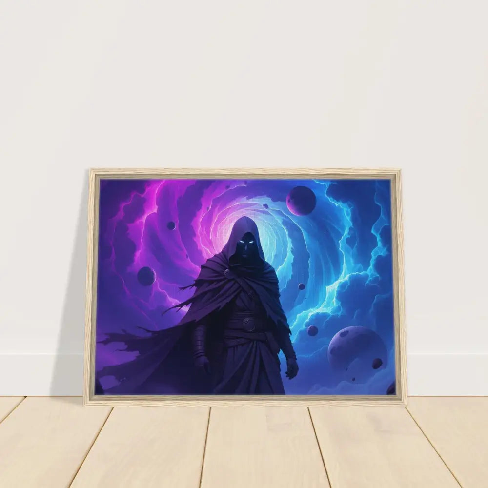Framed cosmic sorcerer art showcasing a cloaked voidwalker figure on PixiOnyx Wall Art